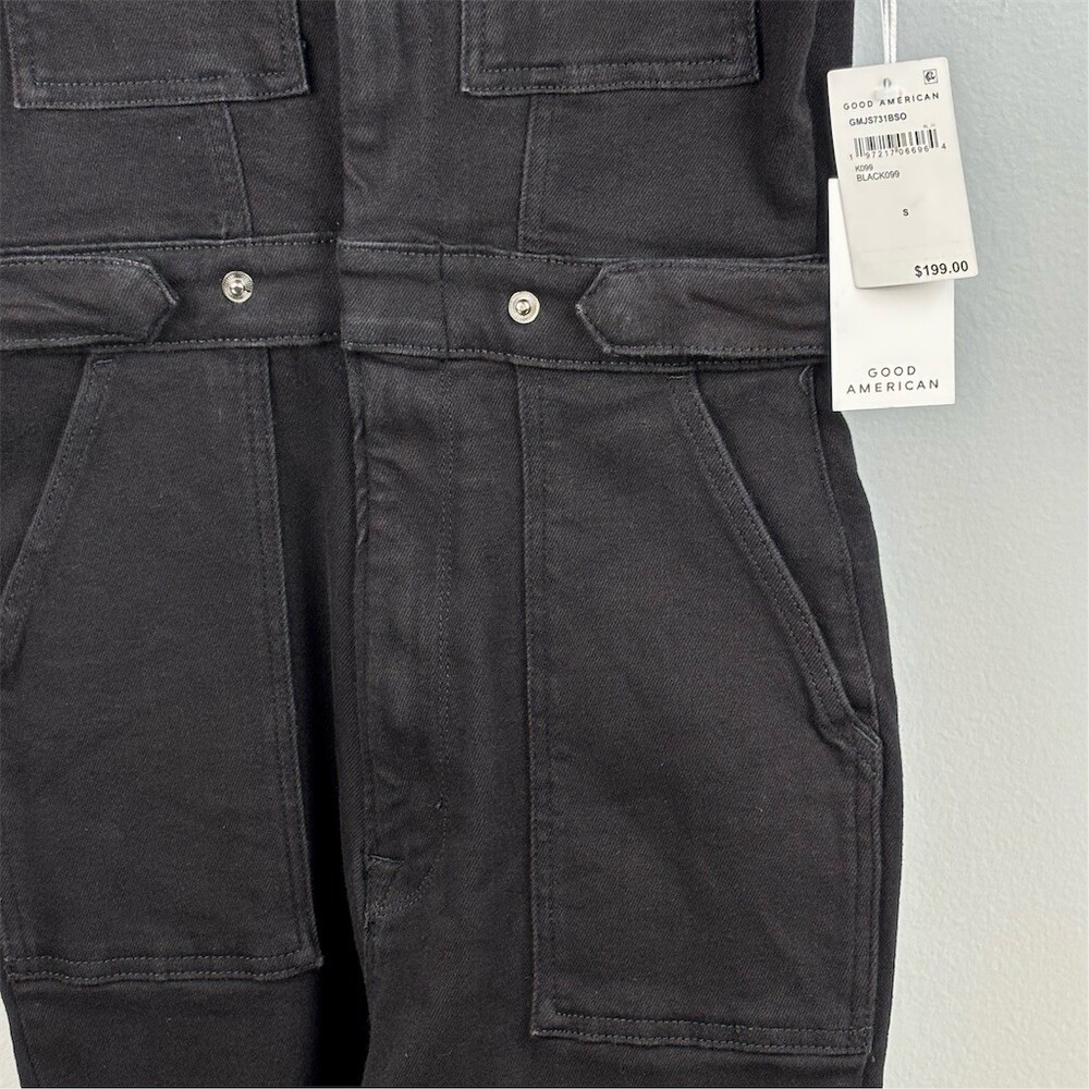 Good American Jumpsuit Womens Black Wash Utility Denim Zip Front - Picture 8 of 12